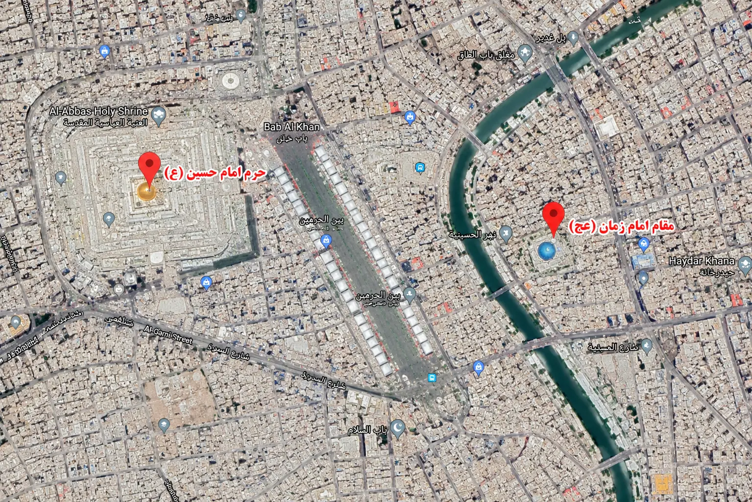 نقشه کربلا و موقعیت دقیق مقام امام زمان